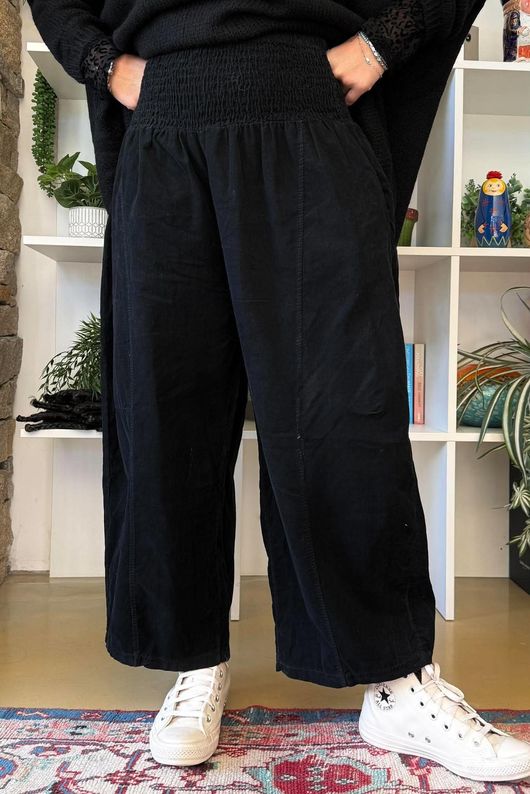 Lock Needlecord Shirring Barrel Pant Black